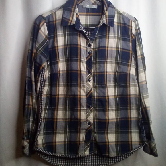 Lee Riders Button Up Shirt M Women Long Sleeve Plaid Blue Green - Picture 15 of 16